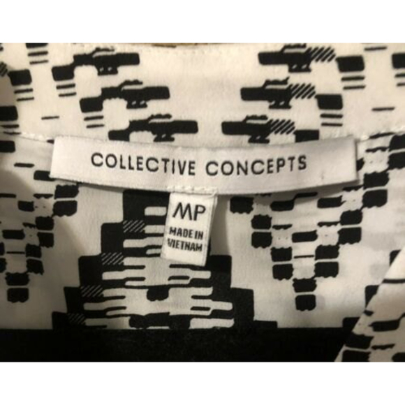 Collective Concepts Top Womens M Petite Sleeveless V-Neck Button Black White - Picture 3 of 9